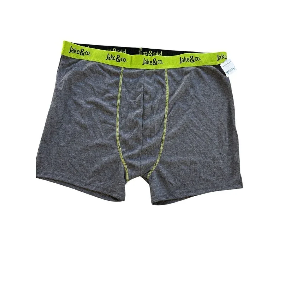 Jake & Co. Gray Boxer Briefs XXL Polyester With Neon Green Waistband Comfortable